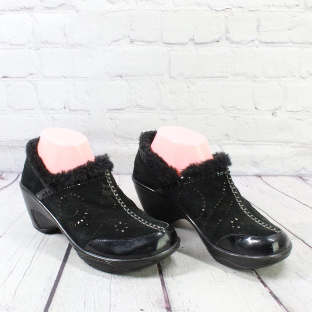 J-41 Adventure Crew Black Suede Faux Fur Lined Heeled Clog Shoe Size 8 M - Picture 3 of 9